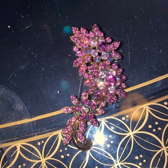 Huge Pink Rhinestone Signed JANUS Brooch Pin Floral Spray Designer Signed - Picture 3 of 5